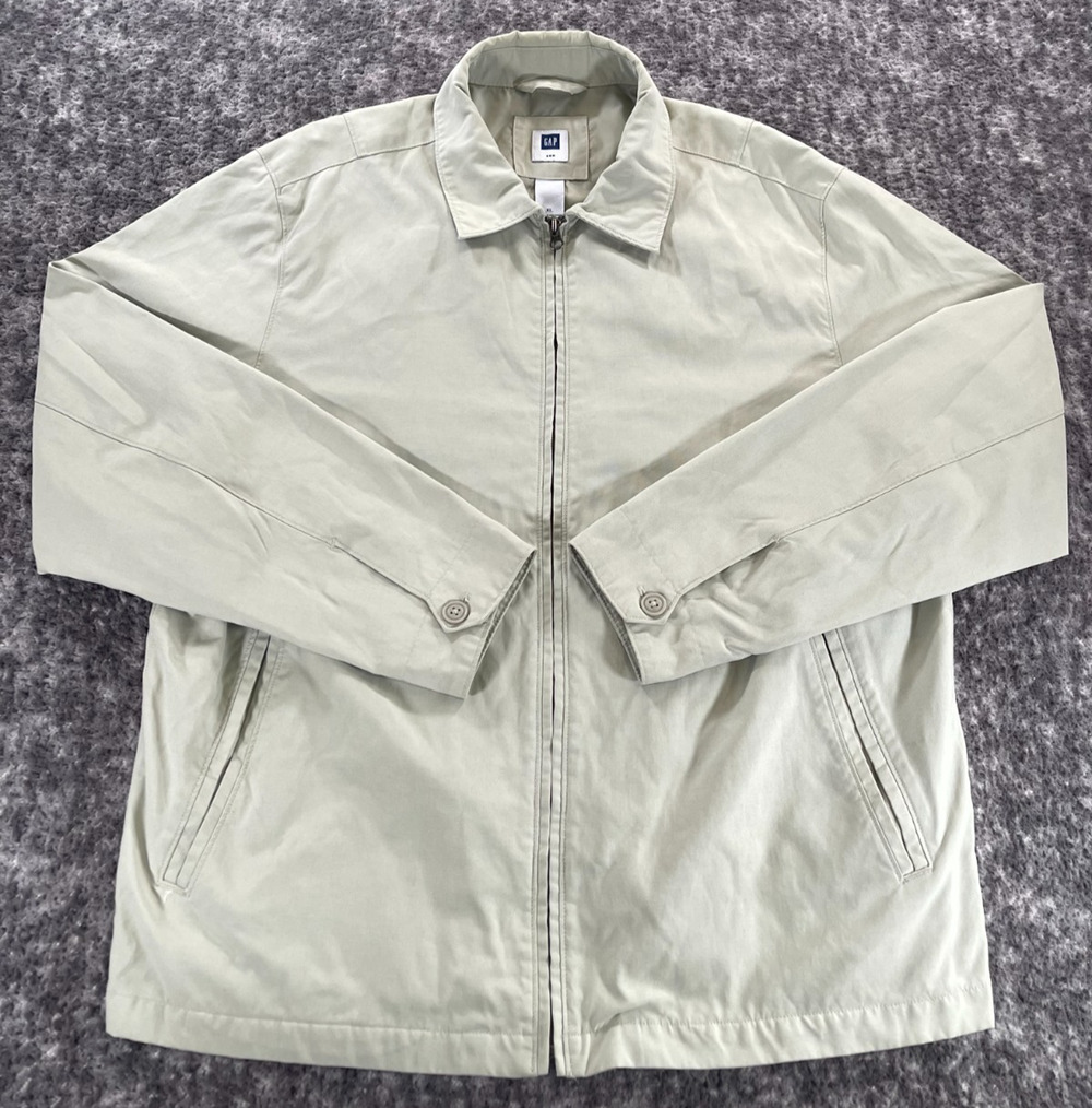 Vintage Gap Jacket Mens M Bone White Full Zip Mock Neck Lightweight Harrington